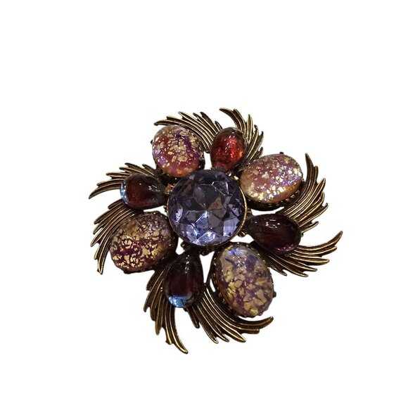 Exceptional Signed Florenza Purple Toned Dragon Breath And Bicolor Glass Brooch - Picture 3 of 7